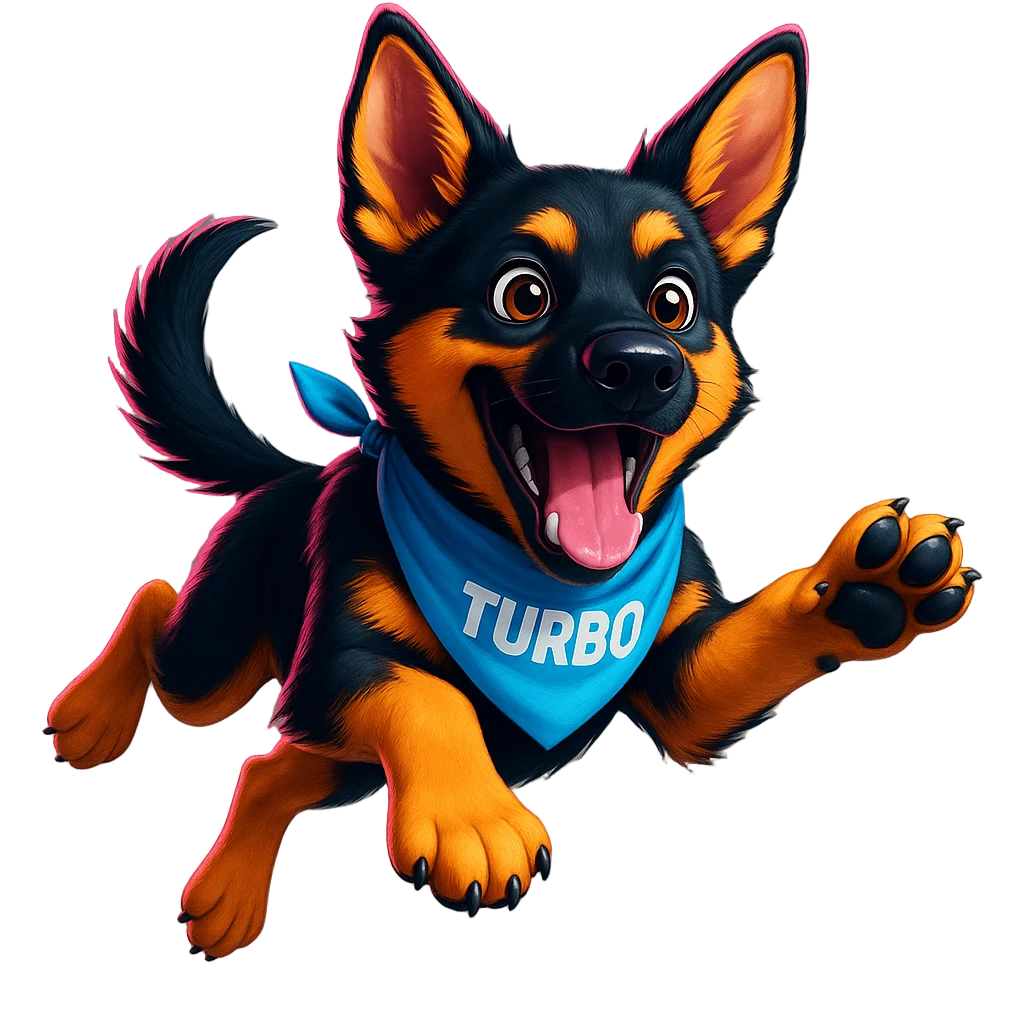 Turbo the puppy leaping excitedly
